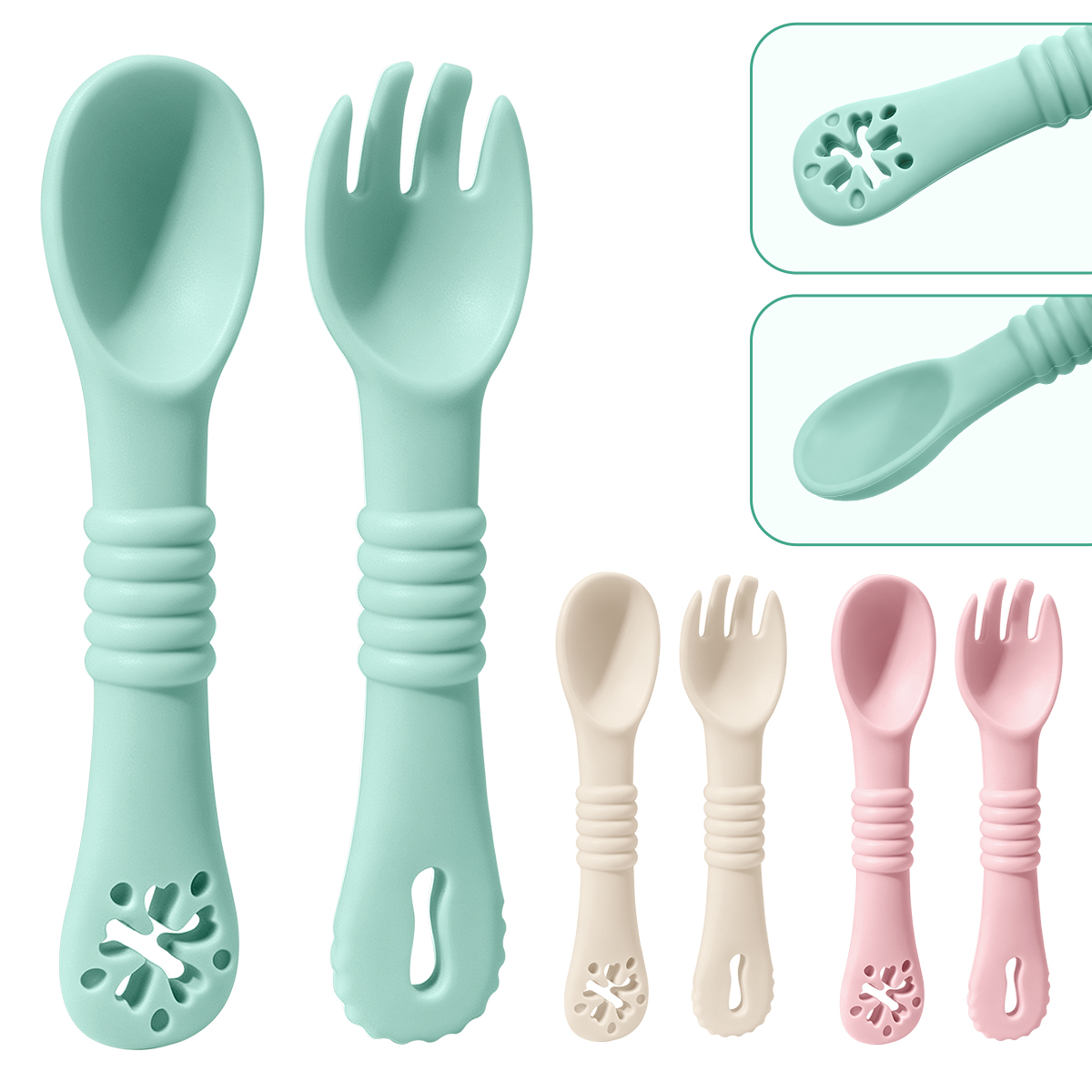 Baby Led Weaning Set - 2 adet/takım silikon bebek kaşık ilk